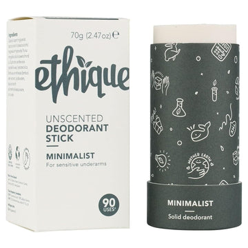 Ethique Minimalist Unscented Deodorant Stick for Men & Women - Aluminum-Free, Plastic-Free, Vegan, Cruelty-Free, Eco-Friendly, 2.47 oz (Pack of 1)