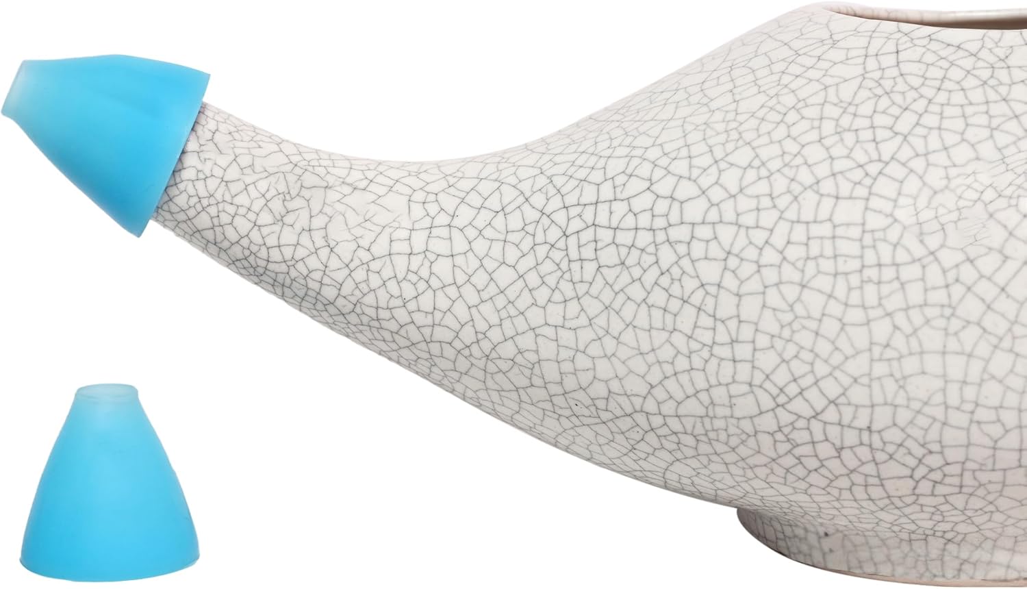 Healthgoodsin Ceramic Neti Pot With Salt, Dishwasher Friendly, With 2 Detachable Silicone Nozzle Tip, Holds 225 Ml (7.6 Fl Oz) Water - Crackle Pattern Ivory : Health & Household
