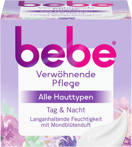 bebe Day & Night Care (50 ml), Moisturising Face Cream for All Skin Types, Nourishing Day and Night Cream with Moon Blossom and Vanilla Fragrance, Vegan