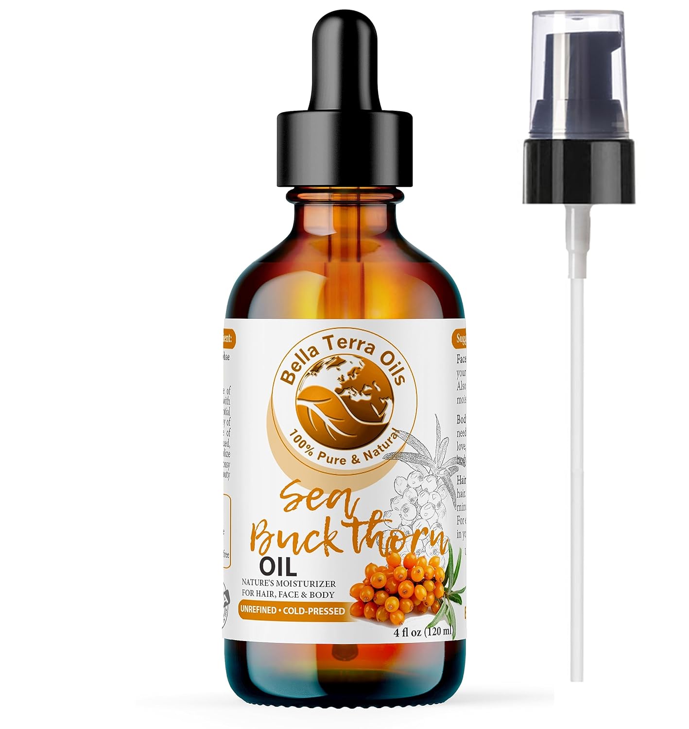 Bella Terra Oils - Seabuckthorn Berry Oil 4oz - Experience Nature's Luxurious Touch, Brimming with Vitamin E & Carotenoids, Transcend Ordinary Skincare