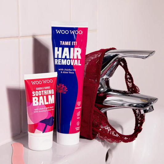 Woowoo Best Sellers Multibuy! - Tame It! Hair Removal Cream 100Ml, Jojoba Aloe Vera - Saddle Sore! Soothing Moisturising Balm 50Ml, Chamomile Rosehip Oil