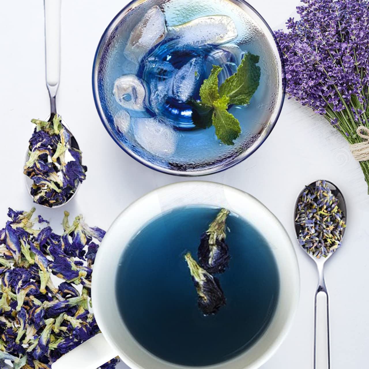 BLUE TEA - Butterfly Pea + Lavender + Ashwagandha Freshest Herbal Tea | Caffeine Free - Gluten Free | Non-GMO : Grocery & Gourmet Food