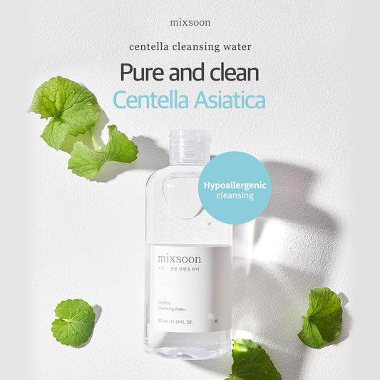 Mixsoon Centella Cleansing Water 10.14 Fl Oz / 300Ml,Face Cleanser For Sensitive Skin,Centella Asiatica, Aloe Vera