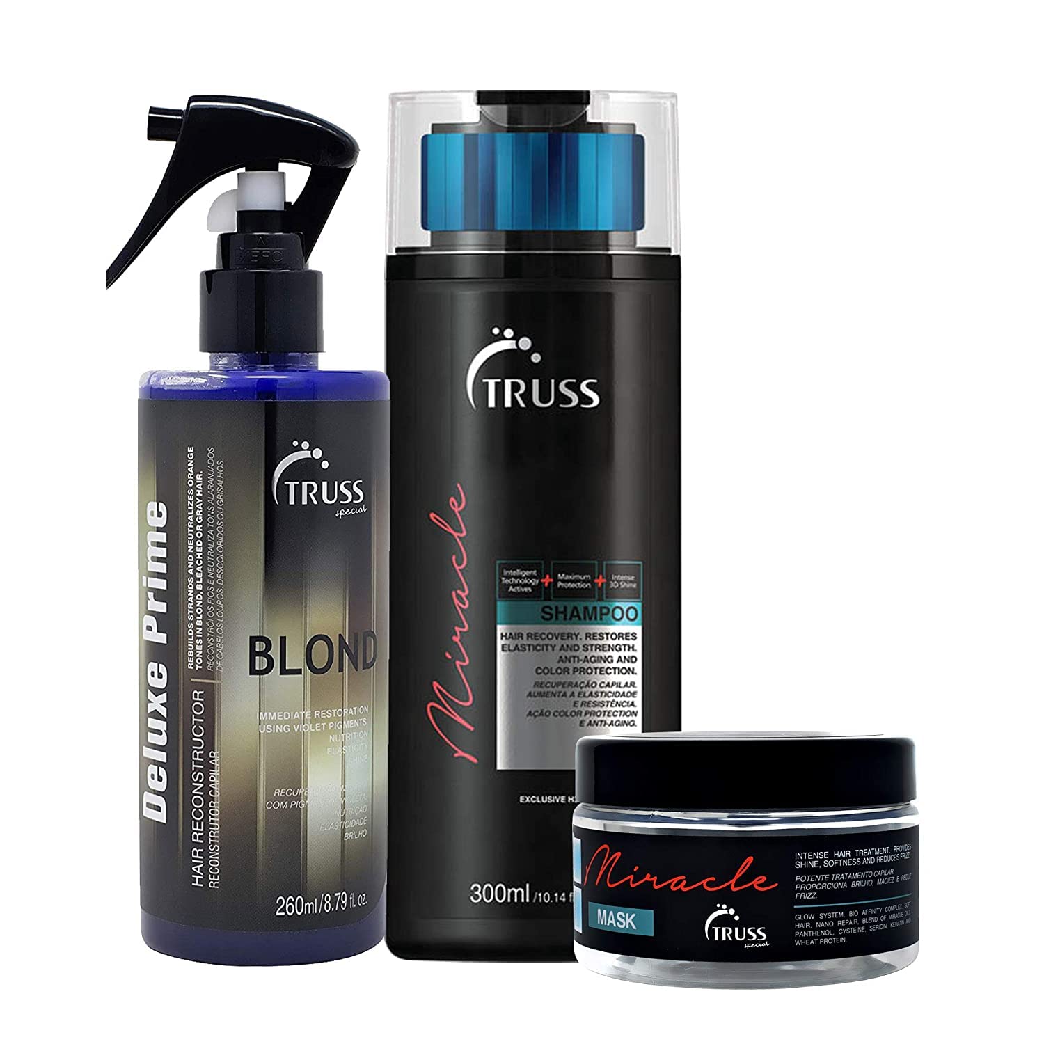 Truss Deluxe Prime Champagne Blond Hair Toner Treatment Bundle With Miracle Shampoo And Miracle Hair Mask