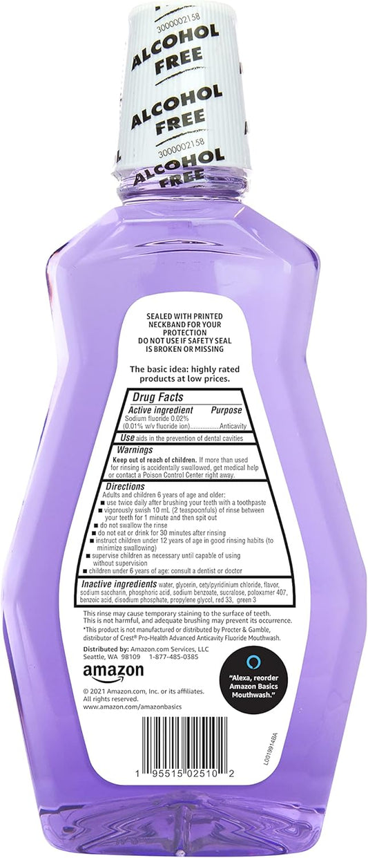 Amazon Basics Anticavity Fluoride Mouthwash, Alcohol Free, Violet Mint, 1 Liter, 33.8 Fluid Ounces, 1-Pack (Previously Solimo)