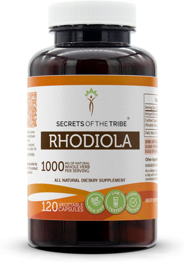 Secrets of the Tribe Rhodiola 120 Capsules, 1000 mg, Rhodiola (Rhodiola Rosea) Dried Root (120 Capsules)