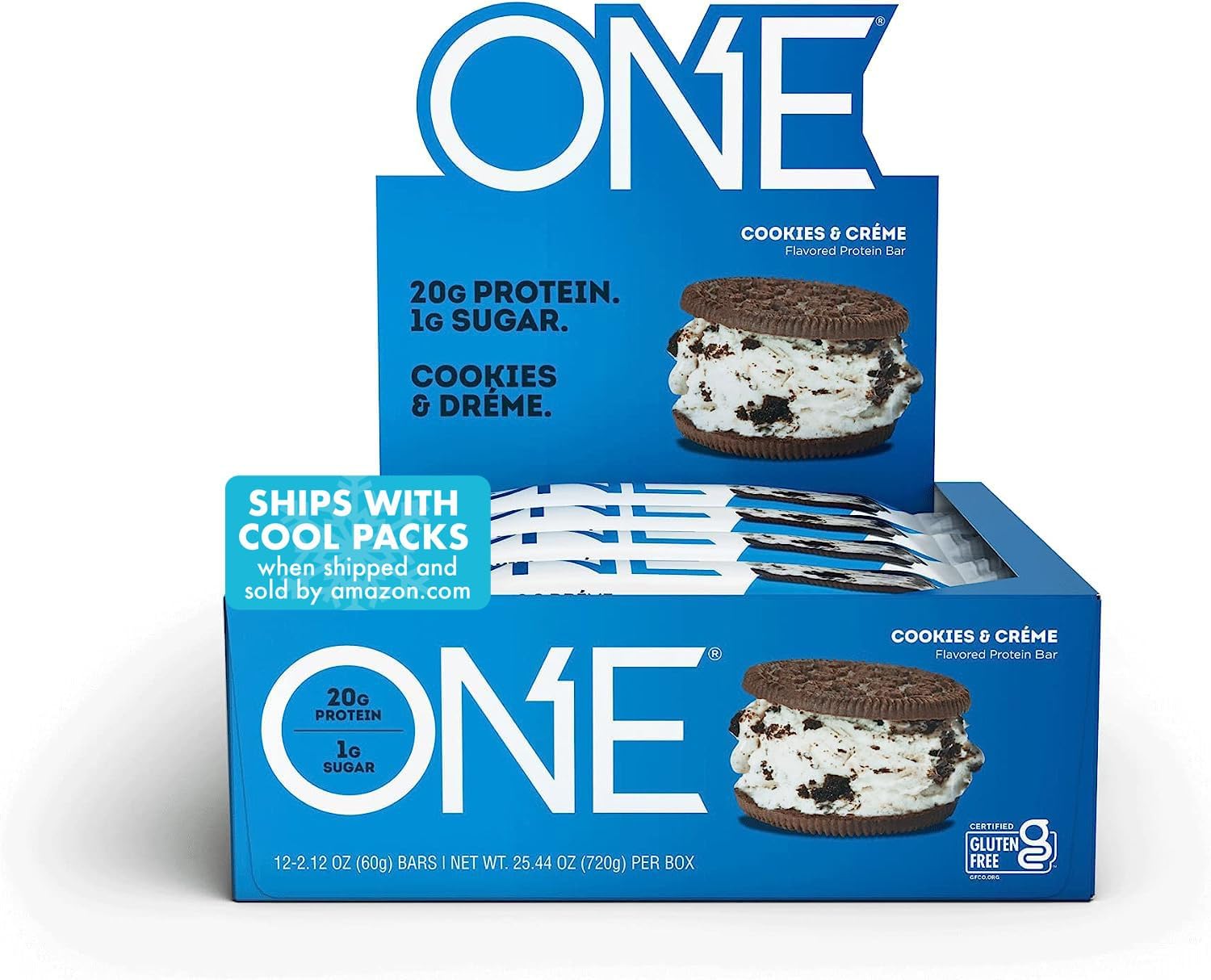 One Protein Bars, Cookies & Creme, Gluten Free Protein Bars With 20G Protein And 1G Sugar, Pantry Staples, 2.12 Oz (12 Count)