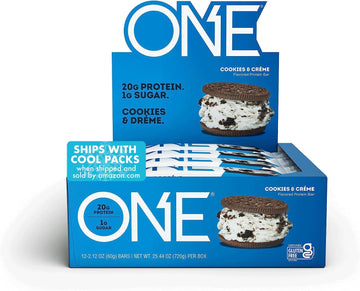 One Protein Bars, Cookies & Creme, Gluten Free Protein Bars With 20G Protein And 1G Sugar, Pantry Staples, 2.12 Oz (12 Count)