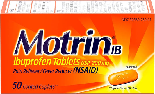 Motrin Ib, Ibuprofen 200Mg Tablets For Fever, Muscle Aches, Headache & Back Pain Relief, 50 Ct