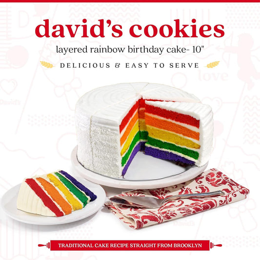 David'S Cookies Rainbow Layer Cake 10" - Pre-Sliced 14 Pcs. Fresh Gourmet Dessert With 5 Bright And Colorful Layers, Great For Sharing And Ideal Gift For Women, Men And Kids For All Celebrations