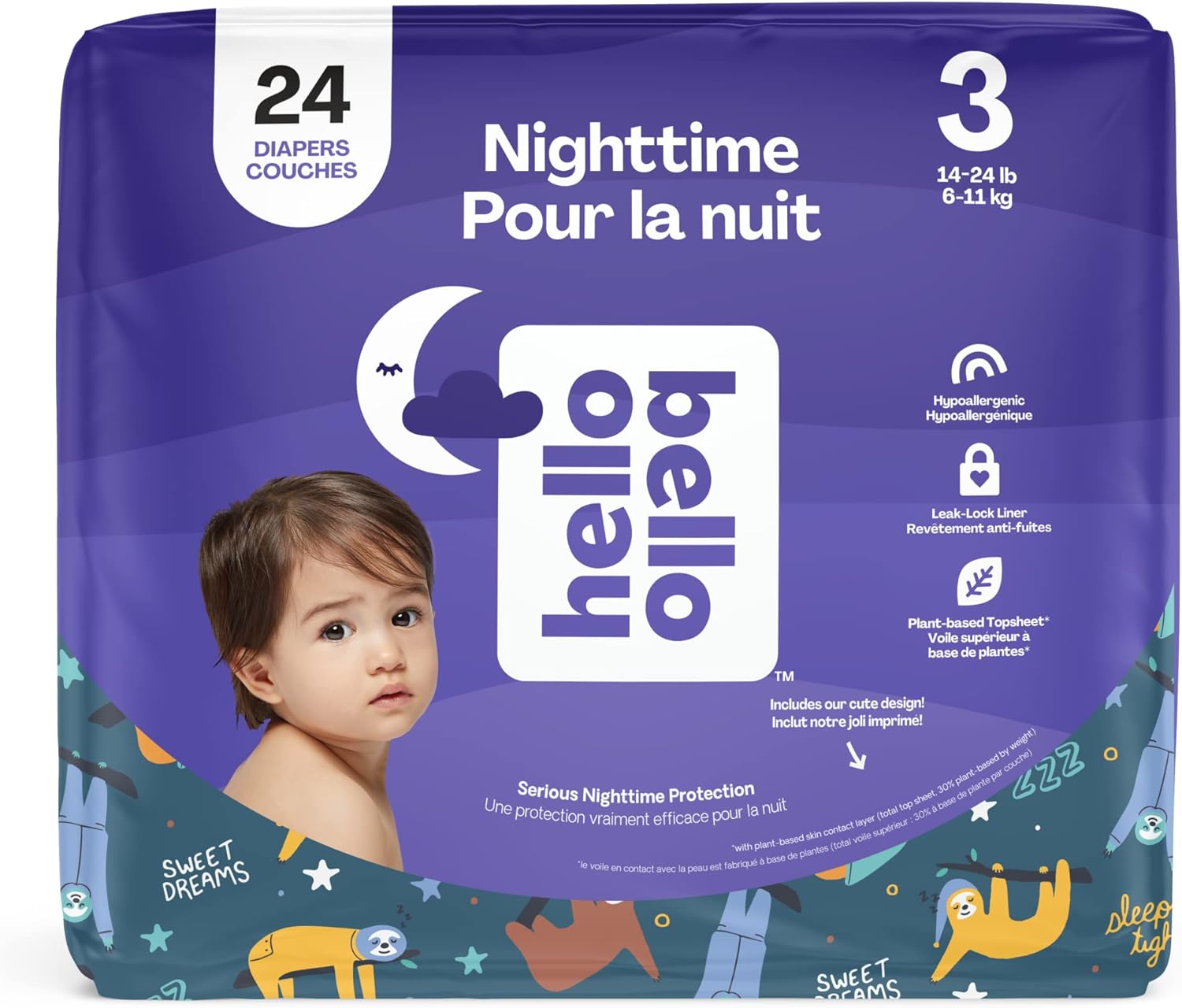 Hello Bello Premium Overnight Baby Diapers Size 3, 24 Count, Unisex, Ultra Absorbent And Soft, Eco-Friendly Disposable Diapers For Babies And Toddlers