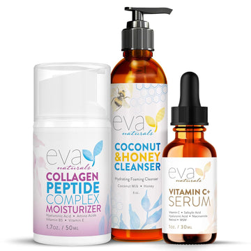 Vitamin C+ Serum, Collagen Peptide Moisturizer & Coconut And Honey Cleanser Bundle