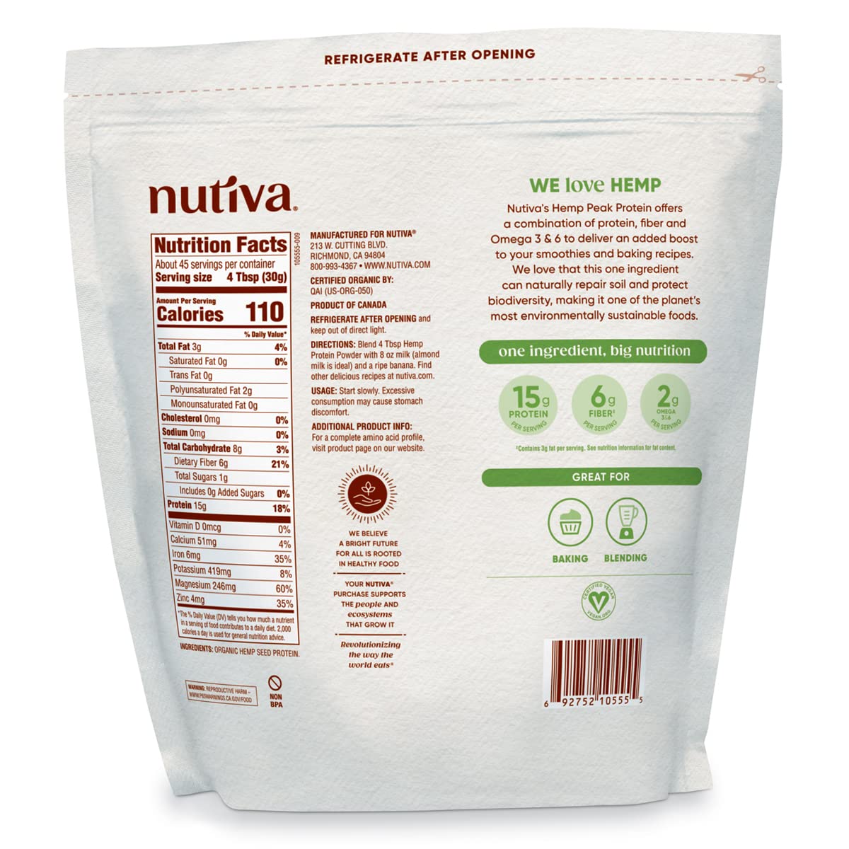 Nutiva Organic Cold-Pressed Raw Hemp Seed Protein Powder, Peak Protein, 3 Pound, USDA Organic, Non-GMO, Whole 30 Approved, Vegan, Gluten-Free & Keto, Plant Protein with Essential Amino Acids : Health & Household