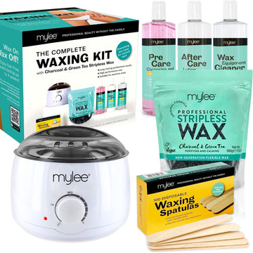 Mylee Professional Complete Waxing Kit With Wax Heater, Hard Wax Beads 500G, Applicator Spatulas, Pre & After Care Gel, Equipment Cleaner (Charcoal & Green Tea)