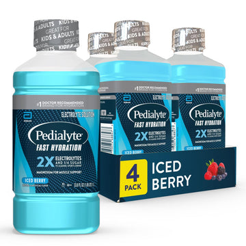 Pedialyte Fast Hydration Electrolyte Solution, Iced Berry, Hydration Drink, 4 Bottles, 1 Liter Each