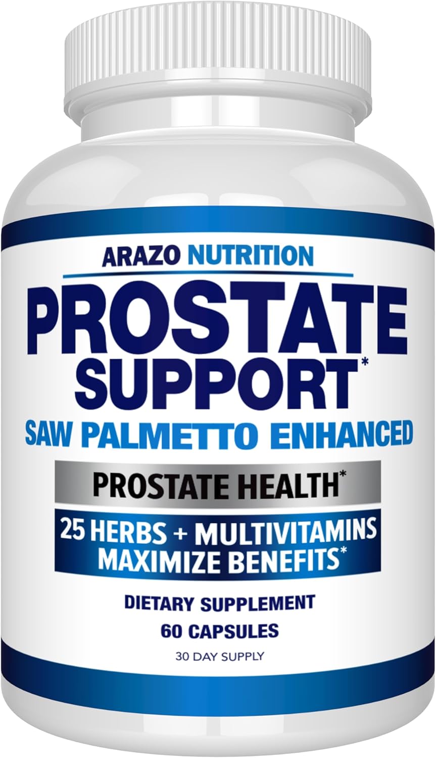 Arazo Nutrition Prostate Supplement - Saw Palmetto + 25 Herbs - Reduce Frequent Urination, Reduce Hair Loss, Support Stamina – Single Homeopathic Herbal Extract Health Supplements - Capsule Or Pill