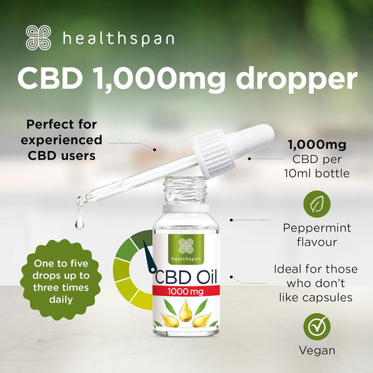 Healthspan 1,000Mg Cbd Ultra High Strength Oil Drops (10Ml), Mint Flavoured, Vegan
