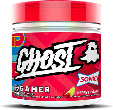 Ghost Gamer: Energy And Focus Support Formula - 40 Servings, Sonic Cherry Limeade - Nootropics & Natural Caffeine For Attention, Accuracy & Reaction Time - Vegan, Gluten-Free