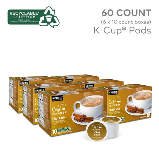 Cafe Escapes Chai Latte Keurig Single-Serve K-Cup Pods, 60 Count (6 Packs Of 10)