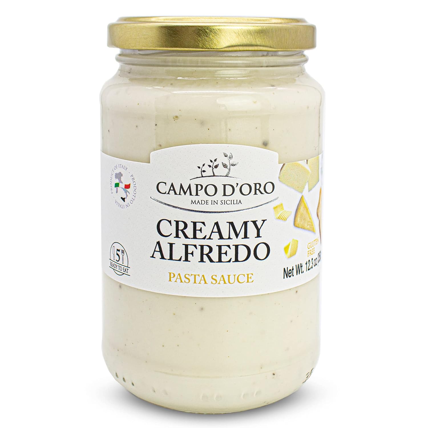 Creamy Alfredo Pasta Sauce, 12.3Oz (350G). Homemade In Sicily, Italy, Topping, Dip, Pizza, Spaghetti, Fettuccine, Made With Dop Parmigiano Reggiano And Pecorino Romano Cheese, Campo D'Oro