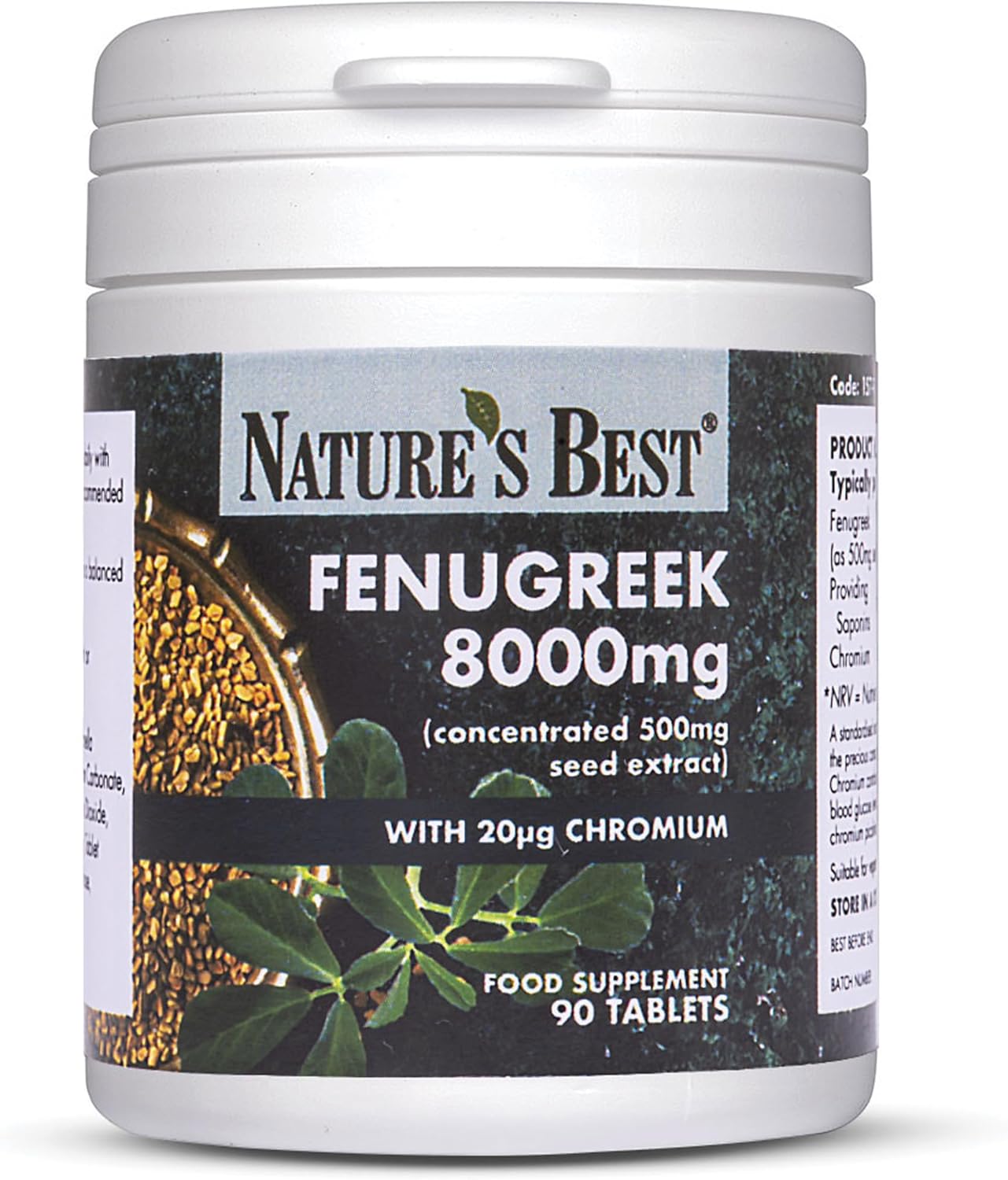 Fenugreek 8000Mg, Added Chromium To Support Blood Glucose Levels | 500Mg Seed Extract, And 250Mg Of Active Saponins | High Strength | 90 Vegan Tablets, 2 A Day | Uk Made