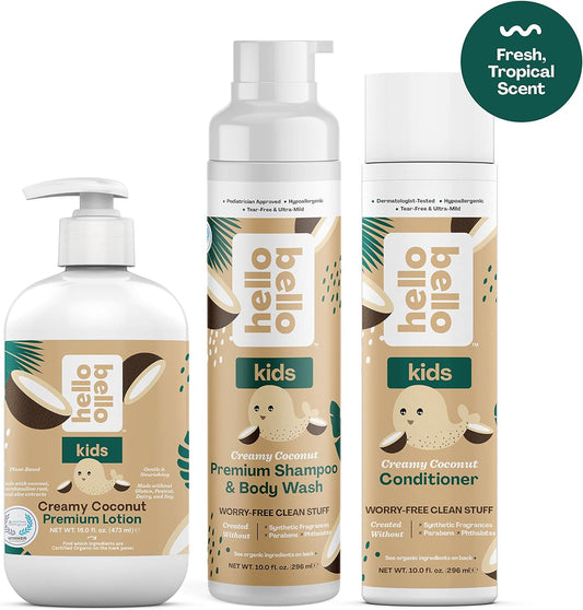 Hello Bello Kids Shampoo & Body Wash - Gentle Hypoallergenic Tear-Free Formula - Vegan And Cruelty-Free - Creamy Coconut Scented - 10 Fl Oz