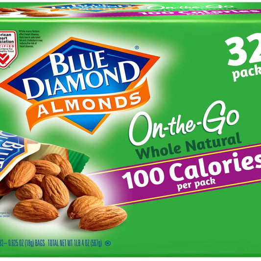 Blue Diamond Almonds Whole Natural Raw Snack Nuts, 100 Calorie Travel Bags, 32 Count