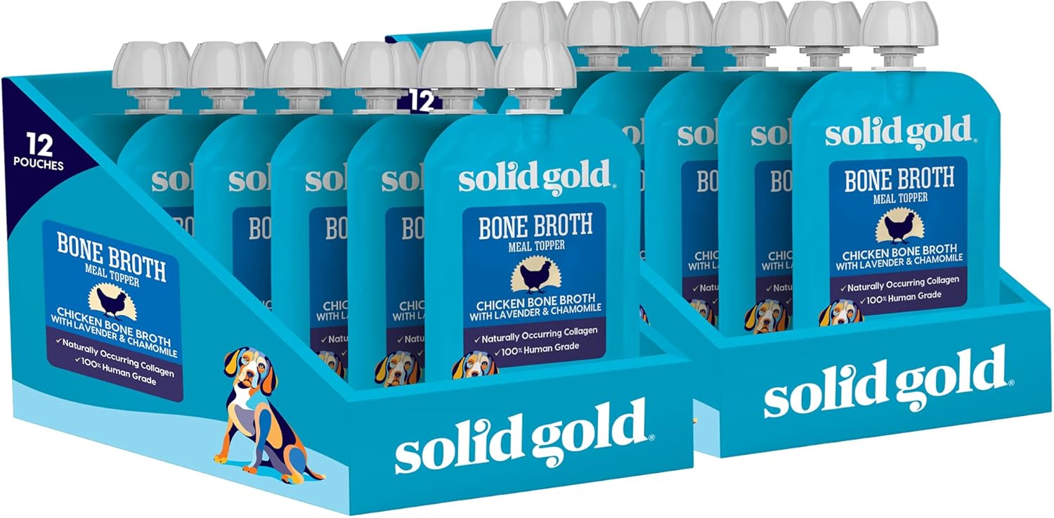 Solid Gold Chicken Bone Broth For Dogs - Grain Free Dog Food Topper Rich In Collagen And Superfoods - Nutrient Dense Dog Gravy Topper For Dry Food - Promotes Gut Health And Hydration - 12 Pack