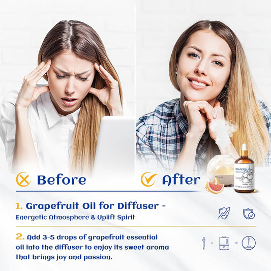 HIQILI Grapefruit Essential Oil 3.38 Fl Oz, Pure Natural Grapefruit Oil for Diffuser, Hair Care - 100ml