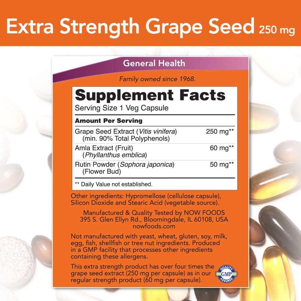 NOW Foods Grape Seed Extract 250mg, 90 Vcaps - (Pack of 2)