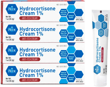 MED PRIDE Hydrocortisone Cream 1%| Pack of 4, 1 Oz Tubes | Anti-Itch Topical Ointment for Redness, Swelling, Itching, Rash & Dermatitis, Bug/ Mosquito Bites, Eczema & Hemorrhoids, First Aid Essential