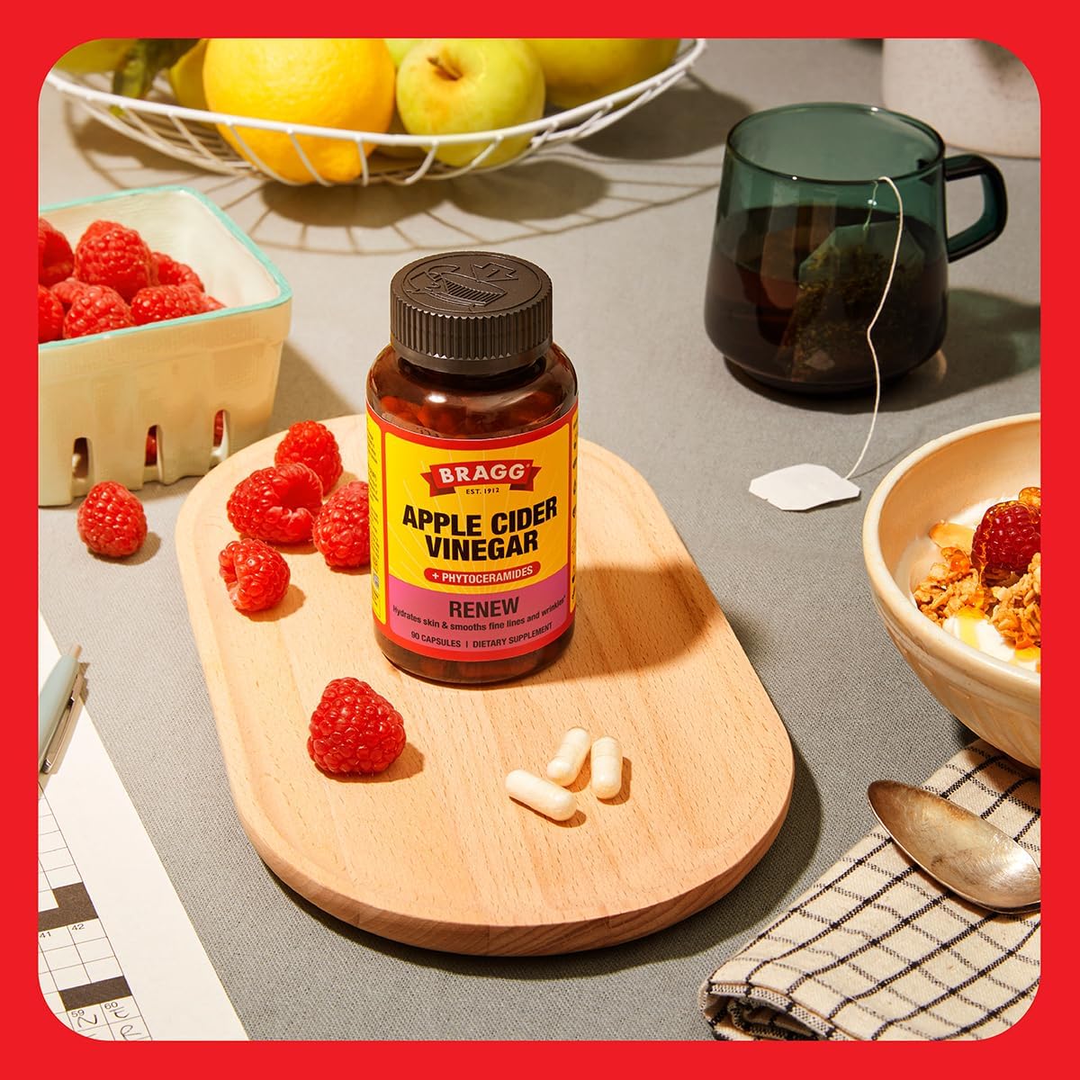 Bragg Renew Apple Cider Vinegar Capsules With Phytoceramides - 90 Capsules - Maintains Healthy Skin And Promotes Hydration : Health & Household