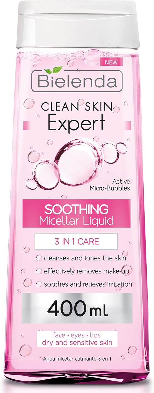 Bielenda Clean Skin Expert - 3-In-1 Soothing Micellar Water For Make-Up Removal And Cleansing Of The Face, Eyes And Lips - Clean Skin Expert 3 In 1 Soothing Micellar Water - 400 Ml