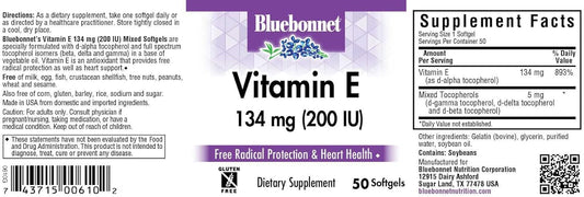 Bluebonnet Vitamin E 200 Iu Mixed Softgels, 50 Count
