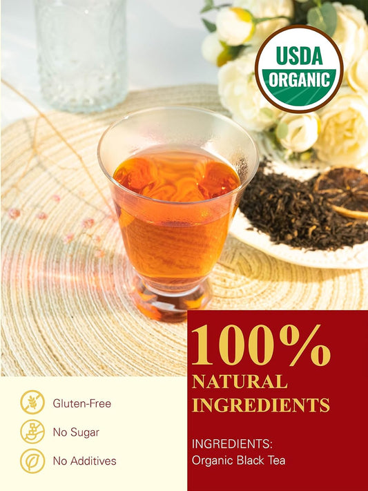 Gldnt Organic Black Tea Loose Leaf, Natural Organic Black Tea, Full-Bodied & Mellow Taste, Caffeinated, Hot & Iced Tea, 16Oz