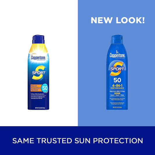 Coppertone SPORT Sunscreen Spray SPF 50 5.5 Oz, Water Resistant , Broad Spectrum , Bulk Pack, Pack of 3