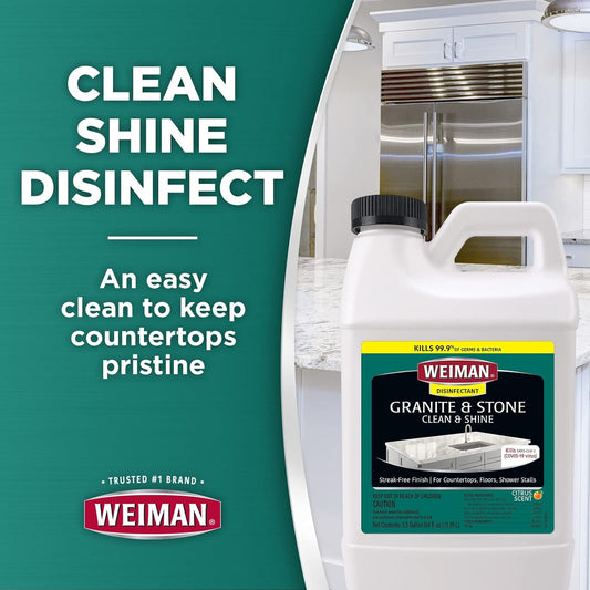 Weiman Disinfecting Granite Cleaner and Polish - 64 Ounce (2 Pack) Safely Cleans and Shines Granite Marble Quartz Quartzite Slate Limestone Corian Laminate Tile Countertop