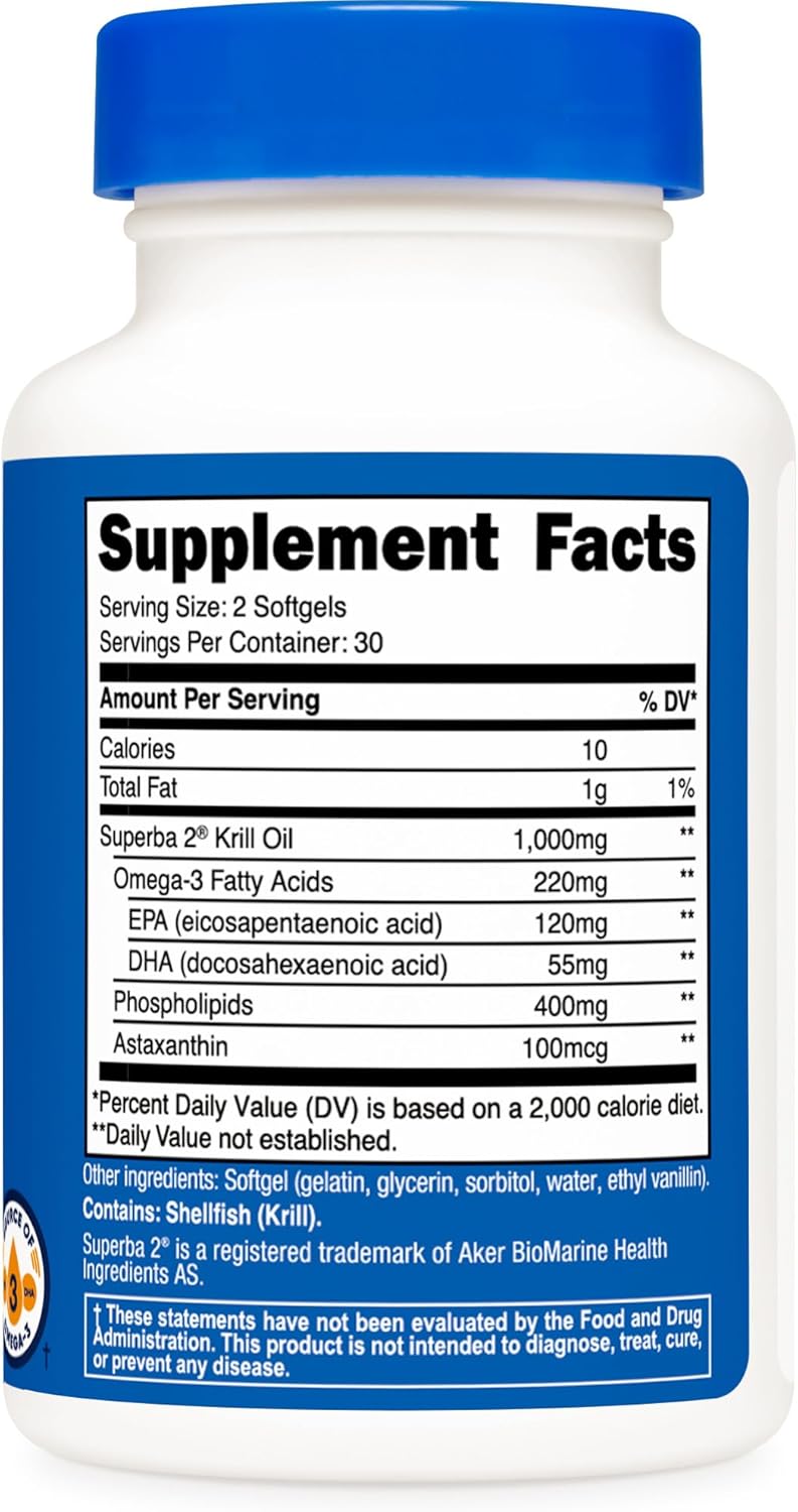 Nutricost Krill Oil 1000mg, 60 Softgels - Omega-3 EPA-DHA Krill Oil Supplement, with Superbakrill : Health & Household