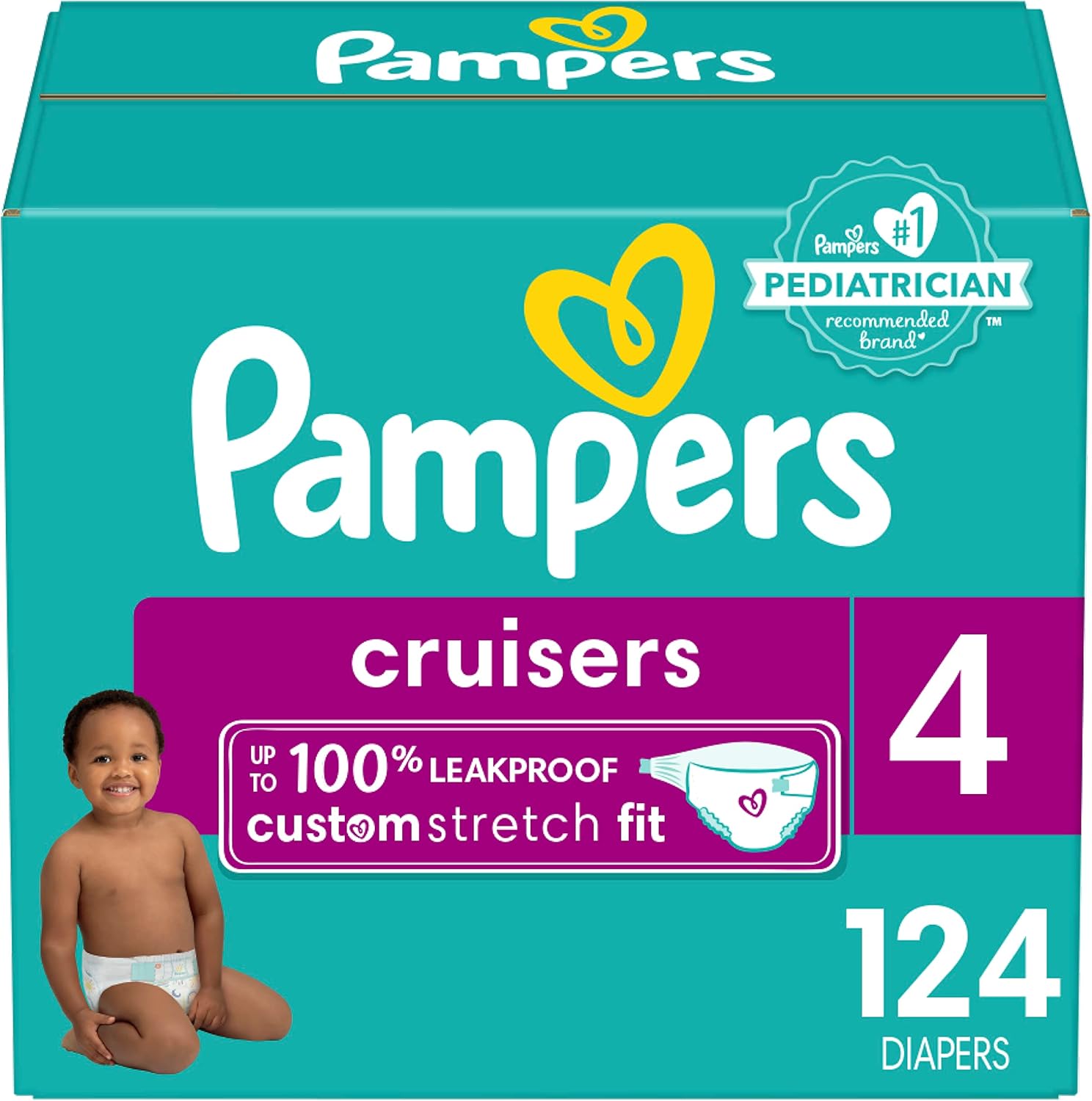 Pampers Cruisers Diapers - Size 4, 124 Count, Disposable Active Baby Diapers With Custom Stretch