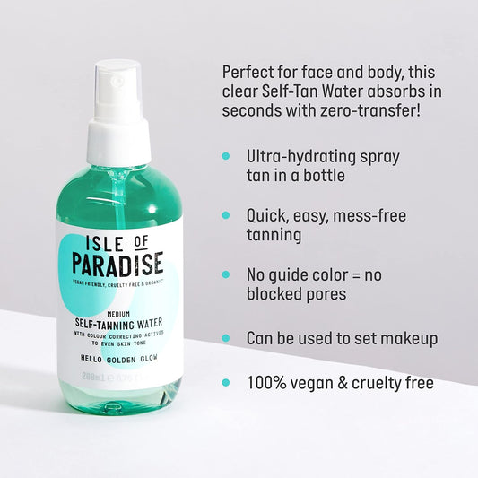 Isle Of Paradise Self Tan Water Medium (200 Ml) Hydrating Self Tanning Water Natural Ingredients & Vegan