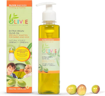 Colic Relief Drops for Newborns, Vegan Omega 3 Olive Oil Supplement for Infants, Babies, Toddlers, and Kids by Olivie | Organic Extra Virgin Olive Oil | 250 ml Pump Bottle