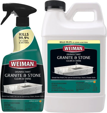 Weiman Disinfecting Granite Cleaner & Polish Value Pack - (1) 24 oz Spray Bottle, (1) 64 oz Refill