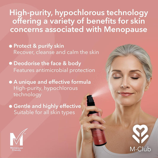 M-Club Hypochlorous Spray – Skin Purifying Mist - Cleanses, Soothes & Protects Skin – Anti-Microbial Protection Face Mist For Skin Irritations Caused By Menopausal Hormone Changes 100Ml