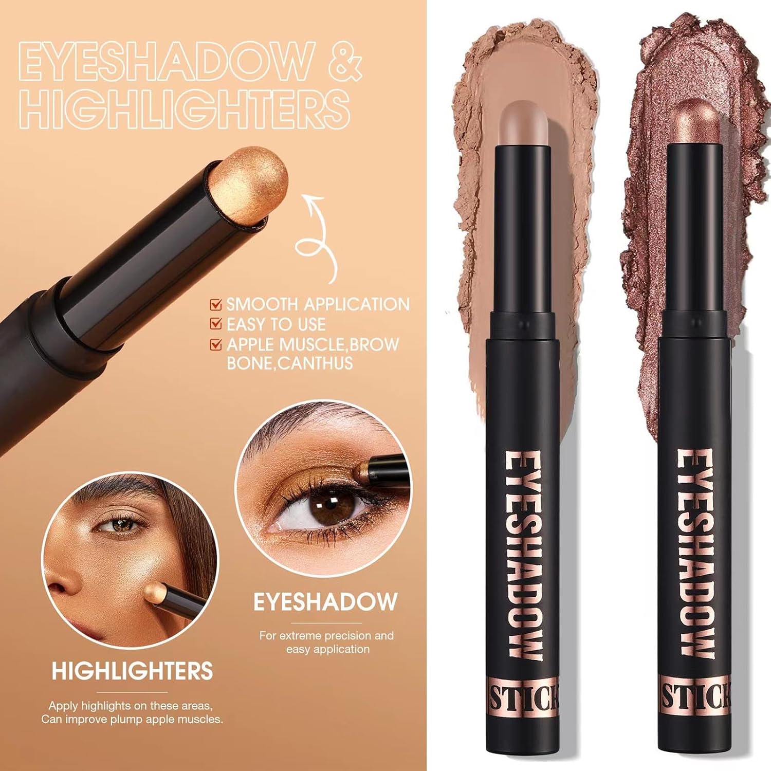 Mefyhtune Warm Brown Eyeshadow Stick Shimmer Eyeshadow Pencil Crayon, Hypoallergenic Waterproof Long Lasting Eye Shadow Stick Makeup, Women Multi-Dimensional High Pigment Eye Highlighter Pen(12#) : Beauty & Personal Care