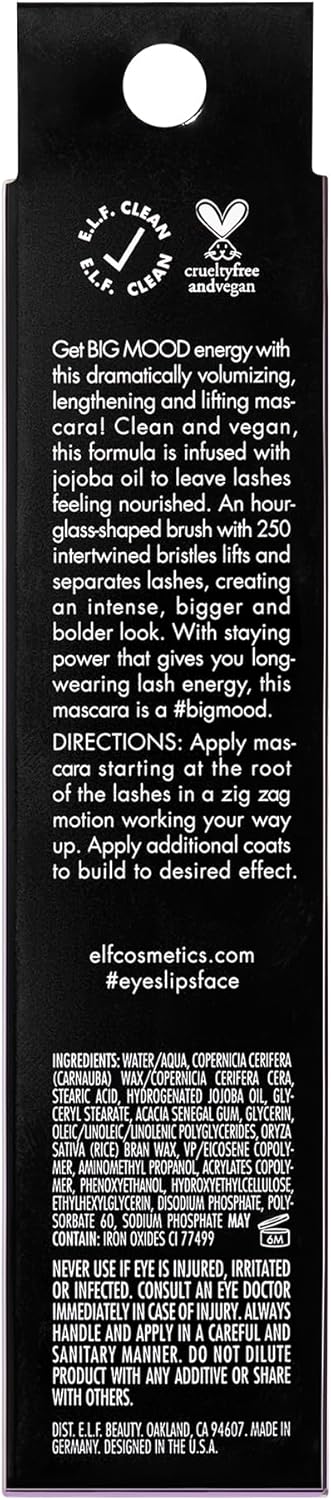 E.L.F. Big Mood Mega Volume & Lifting Mascara, Bold Volume & Instant Lift, Creates Long-Lasting Voluminous Lashes, Deep Brown, 1.1 Oz (10Ml)