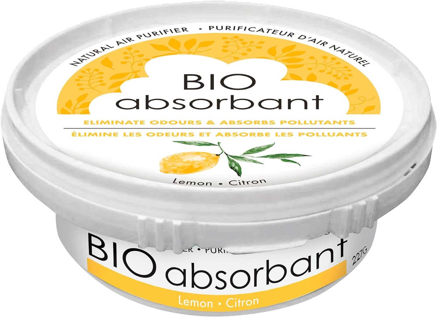 ATTITUDE Bio Absorbant Air Purifier with Activated Carbon, Plant- and Mineral-Based, Absorbs Odors, Vegan, Lemon, 8 Ounces