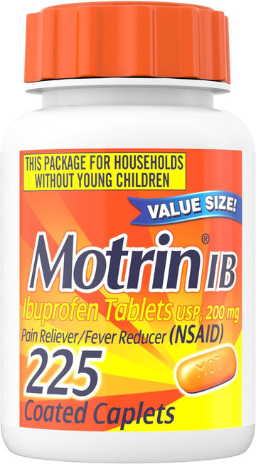 Motrin Ib Ibuprofen 200Mg Tablets, Ibuprofen Pain & Fever Reliever For Headache, Backache, Muscular Aches, Menstrual Pain & Minor Arthritis Pain, Over-The-Counter Nsaid Medicine, 225 Ct
