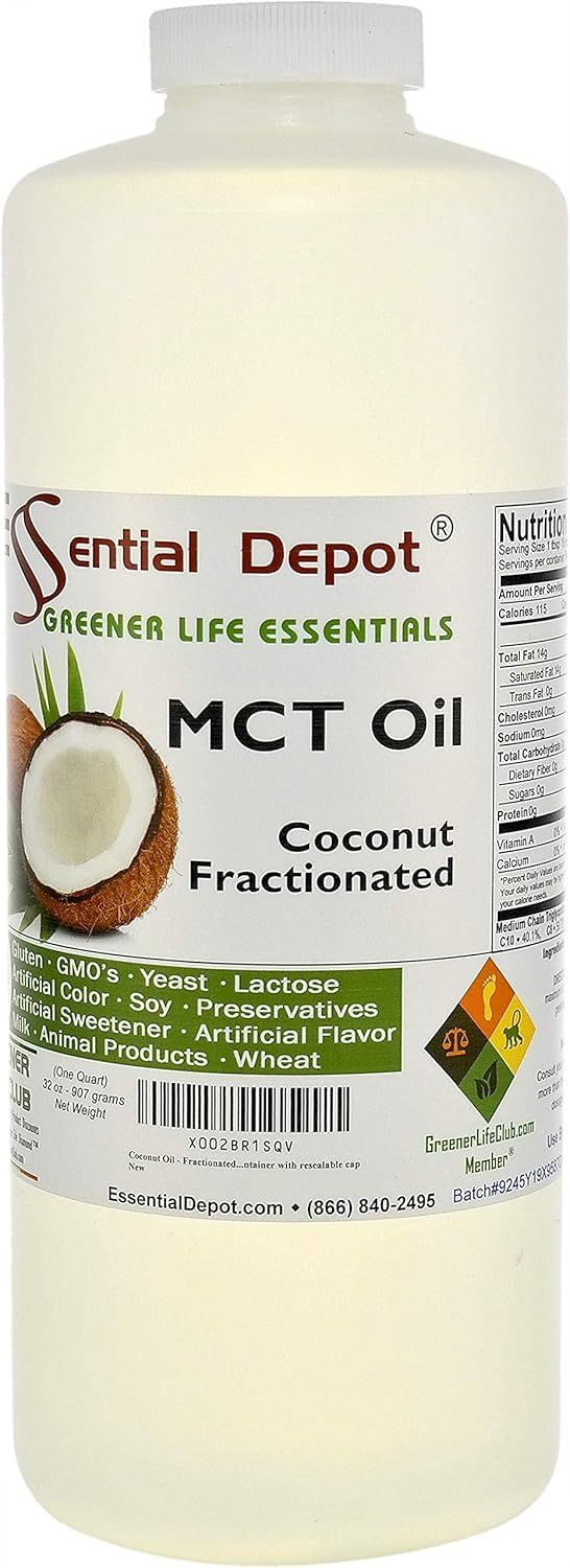 Coconut Oil - Fractionated - Mct Oil - 1 Quart - 32 Oz - Food Grade - Safety Sealed Hdpe Container With Resealable Cap