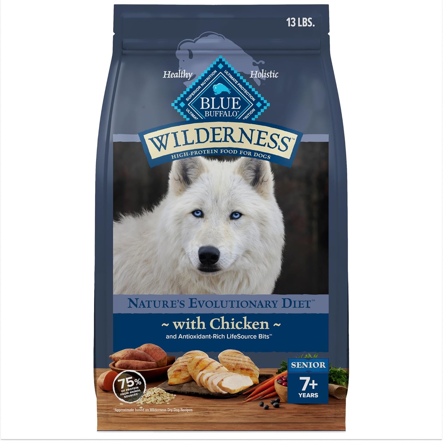 Blue Buffalo Wilderness High-Protein Natural Dry Food For Senior Dogs, Chicken Recipe, 13-Lb. Bag