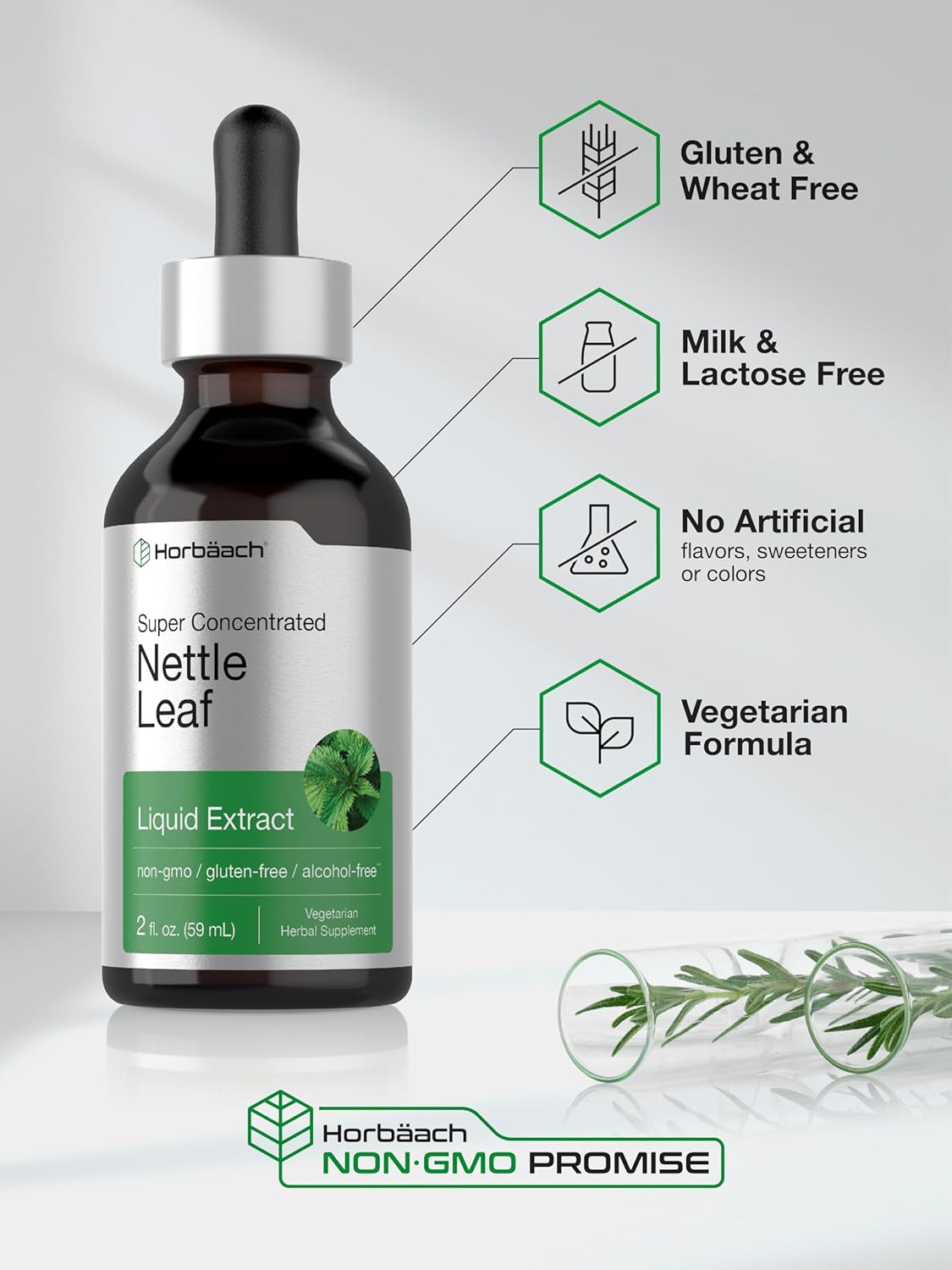 Horbäach Stinging Nettle Leaf Extract | 2 fl oz | Alcohol Free Liquid | Vegetarian, Non-GMO, Gluten Free Tincture : Health & Household